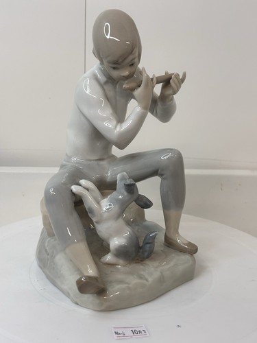 Boy and dog with broken - and,