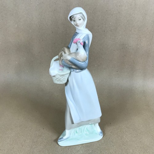 Lladro girl with cockerel - with,