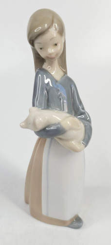 Lladro girl holding piglet - lladro,
